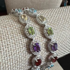 Silver Multi Color Gemstone Double Row Bracelet